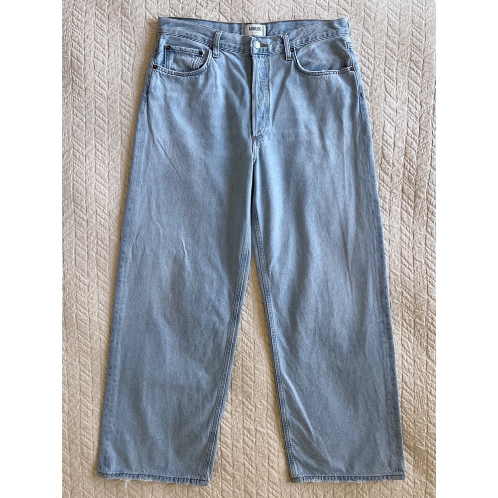 AGOLDE Low Slung Baggy Size 29 Light Blue Jeans Wide Leg Distressed Hem - Picture 3 of 8
